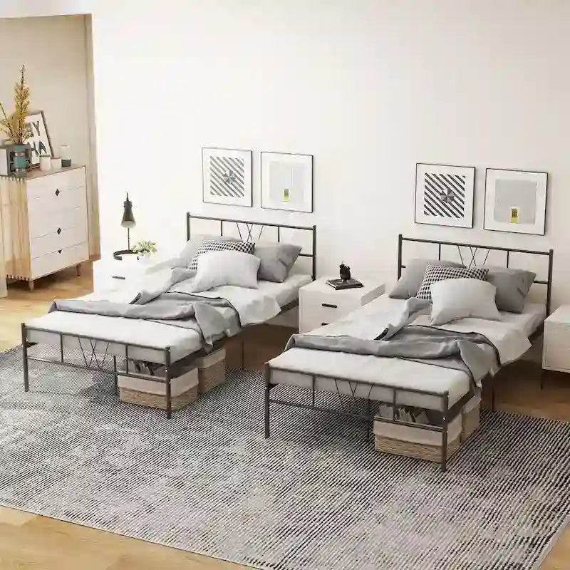 Struttura letto in metallo nero con testiera e pediera curve, singolo/una piazza e mezza/matrimoniale/king size, 1-2 persone