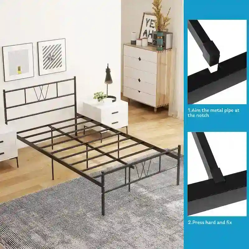 Struttura letto in metallo nero con testiera e pediera curve, singolo/una piazza e mezza/matrimoniale/king size, 1-2 persone