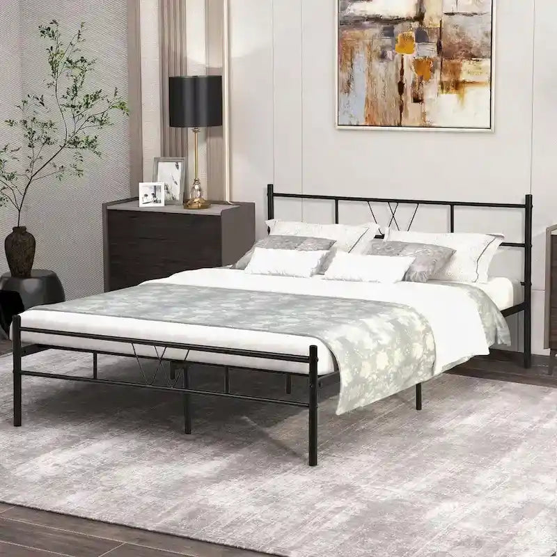 Struttura letto in metallo nero con testiera e pediera curve, singolo/una piazza e mezza/matrimoniale/king size, 1-2 persone