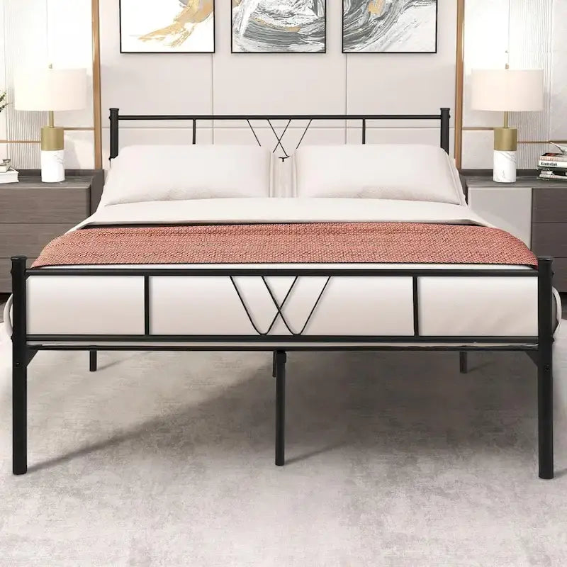 Struttura letto in metallo nero con testiera e pediera curve, singolo/una piazza e mezza/matrimoniale/king size, 1-2 persone
