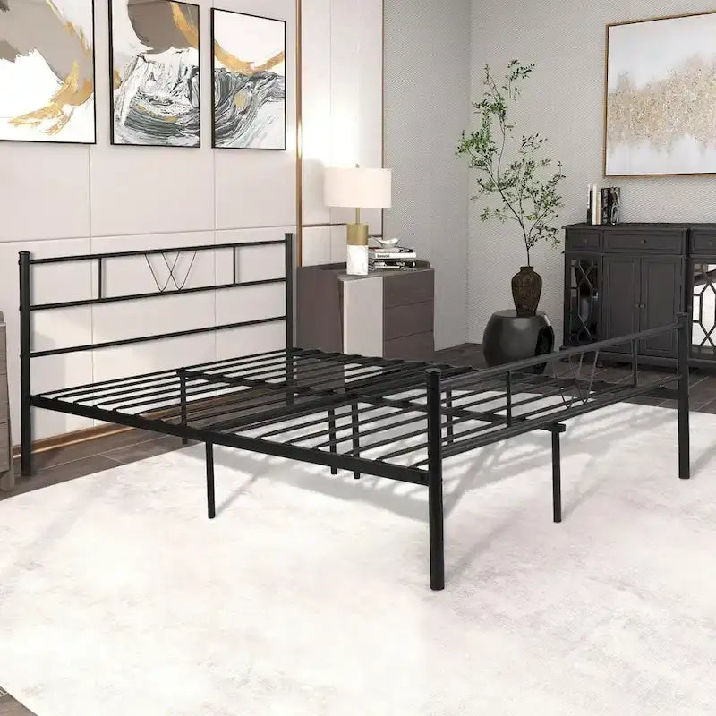 Struttura letto in metallo nero con testiera e pediera curve, singolo/una piazza e mezza/matrimoniale/king size, 1-2 persone