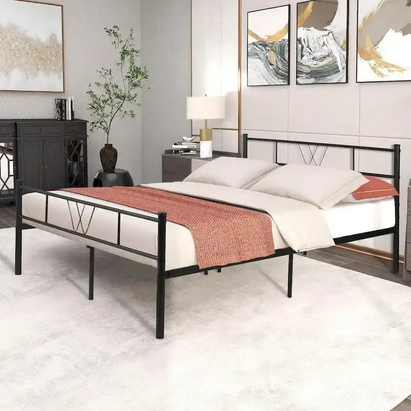 Struttura letto in metallo nero con testiera e pediera curve, singolo/una piazza e mezza/matrimoniale/king size, 1-2 persone