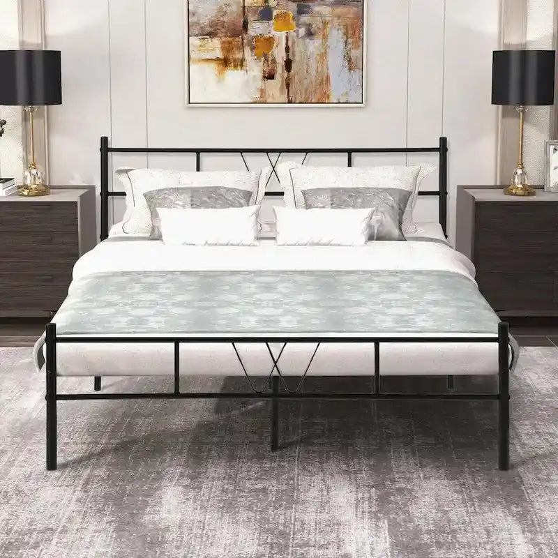 Struttura letto in metallo nero con testiera e pediera curve, singolo/una piazza e mezza/matrimoniale/king size, 1-2 persone