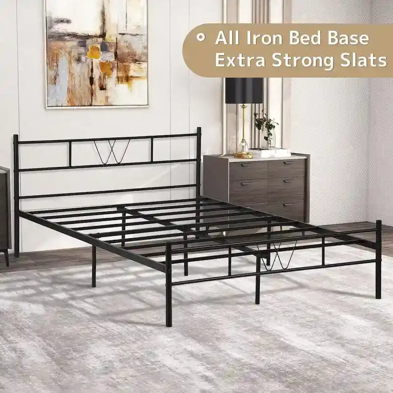 Struttura letto in metallo nero con testiera e pediera curve, singolo/una piazza e mezza/matrimoniale/king size, 1-2 persone