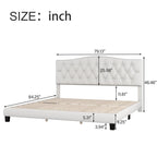 Letto a piattaforma moderno imbottito King Size con testiera, telaio letto capitonné resistente con supporto a doghe in legno, beige