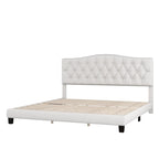 Letto a piattaforma moderno imbottito King Size con testiera, telaio letto capitonné resistente con supporto a doghe in legno, beige