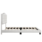 Letto a piattaforma moderno imbottito King Size con testiera, telaio letto capitonné resistente con supporto a doghe in legno, beige