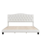 Letto a piattaforma moderno imbottito King Size con testiera, telaio letto capitonné resistente con supporto a doghe in legno, beige