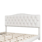 Letto a piattaforma moderno imbottito King Size con testiera, telaio letto capitonné resistente con supporto a doghe in legno, beige
