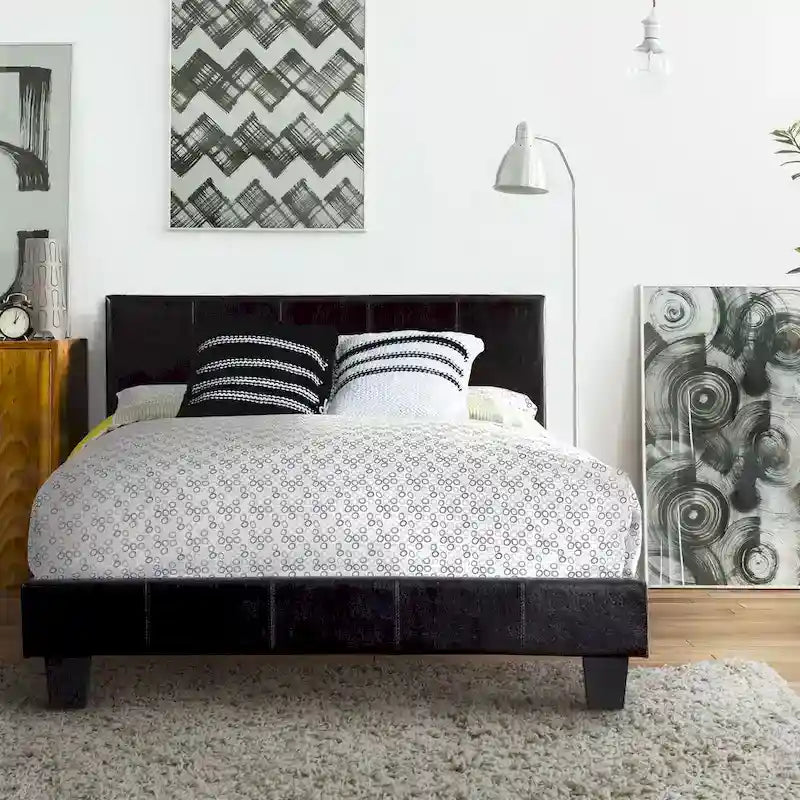 Letto a piattaforma imbottito in ecopelle contemporaneo