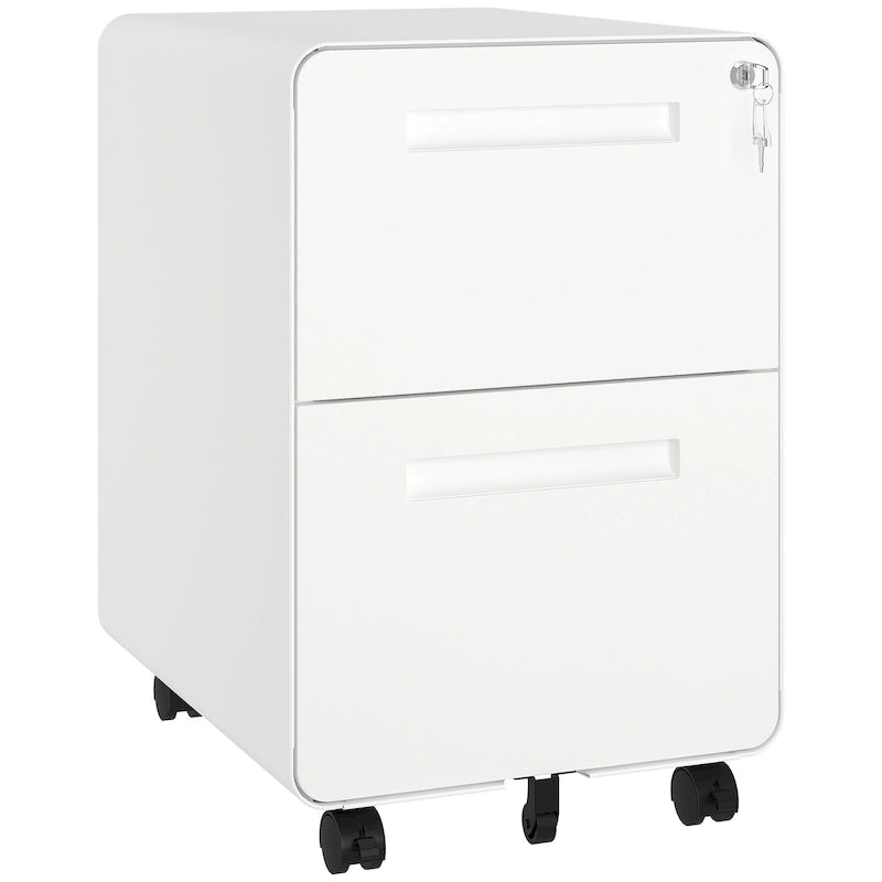 Classificatore con rotelle in acciaio con 2 cassetti, con chiusura, bianco/nero