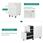 Classificatore con rotelle in acciaio con 2 cassetti, con chiusura, bianco/nero