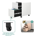 Classificatore con rotelle in acciaio con 2 cassetti, con chiusura, bianco/nero