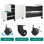 Classificatore con rotelle in acciaio con 2 cassetti, con chiusura, bianco/nero