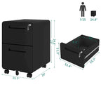 Classificatore con rotelle in acciaio con 2 cassetti, con chiusura, bianco/nero