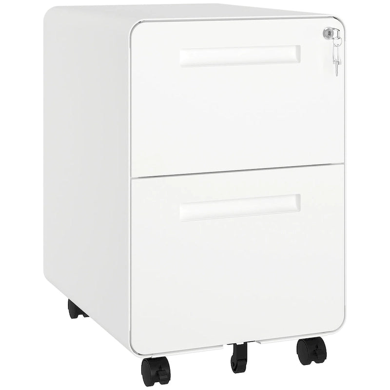 Classificatore con rotelle in acciaio con 2 cassetti, con chiusura, bianco/nero