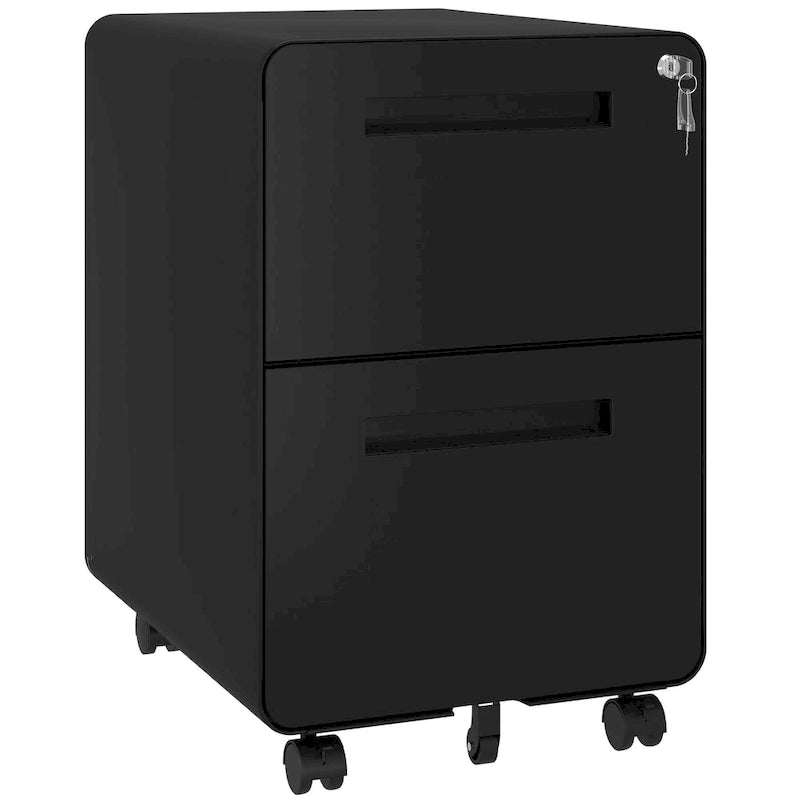 Classificatore con rotelle in acciaio con 2 cassetti, con chiusura, bianco/nero