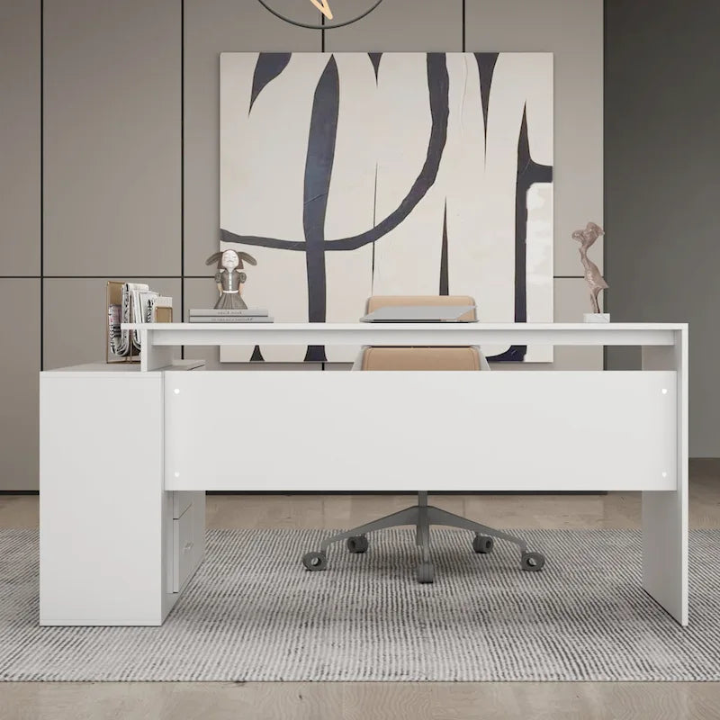 Scrivania angolare a L per computer, 140 cm, MDF, tavolo da scrittura per ufficio con portaoggetti