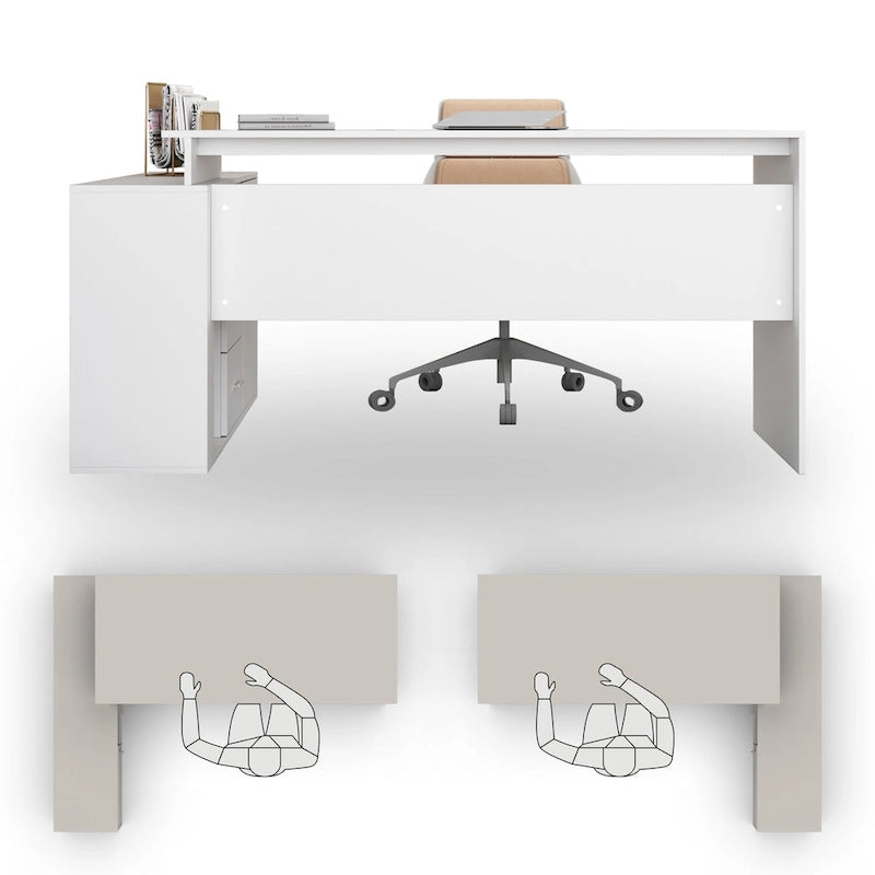 Scrivania angolare a L per computer, 140 cm, MDF, tavolo da scrittura per ufficio con portaoggetti
