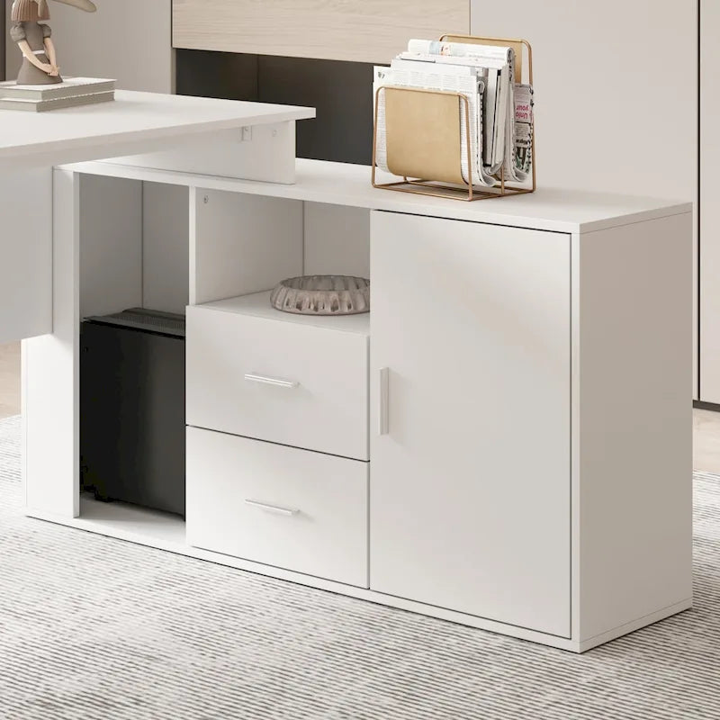 Scrivania angolare a L per computer, 140 cm, MDF, tavolo da scrittura per ufficio con portaoggetti
