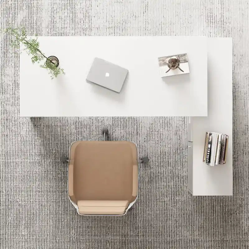 Scrivania angolare a L per computer, 140 cm, MDF, tavolo da scrittura per ufficio con portaoggetti