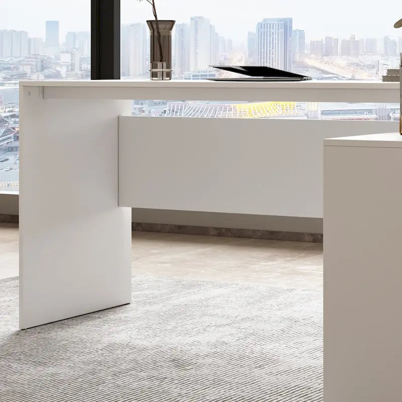Scrivania angolare a L per computer, 140 cm, MDF, tavolo da scrittura per ufficio con portaoggetti