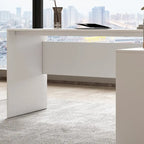 Scrivania angolare a L per computer, 140 cm, MDF, tavolo da scrittura per ufficio con portaoggetti