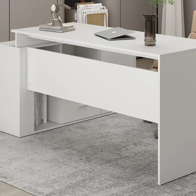 Scrivania angolare a L per computer, 140 cm, MDF, tavolo da scrittura per ufficio con portaoggetti