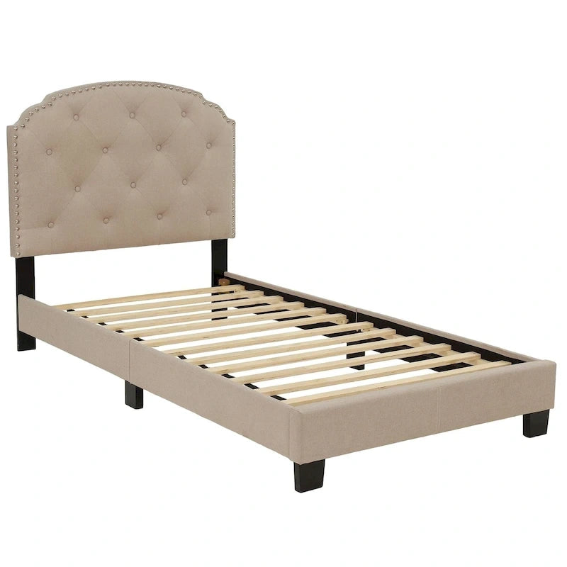 Letto singolo imbottito capitonné marrone chiaro / antracite / grigio chiaro, adatto per 1 persona