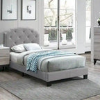Letto singolo imbottito capitonné marrone chiaro / antracite / grigio chiaro, adatto per 1 persona