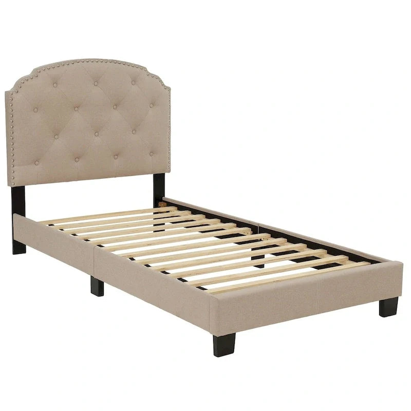 Letto singolo imbottito capitonné marrone chiaro / antracite / grigio chiaro, adatto per 1 persona