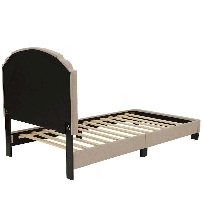 Letto singolo imbottito capitonné marrone chiaro / antracite / grigio chiaro, adatto per 1 persona