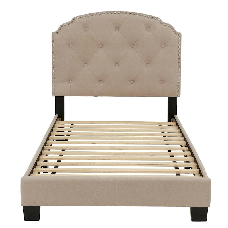 Letto singolo imbottito capitonné marrone chiaro / antracite / grigio chiaro, adatto per 1 persona