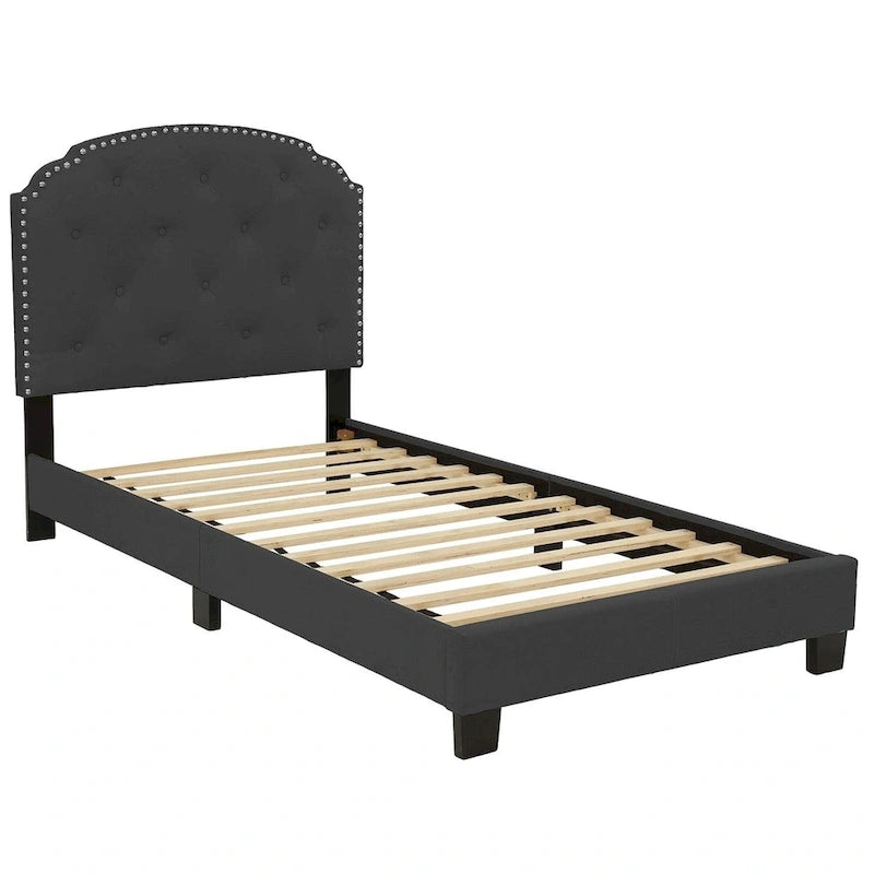 Letto singolo imbottito capitonné marrone chiaro / antracite / grigio chiaro, adatto per 1 persona