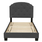 Letto singolo imbottito capitonné marrone chiaro / antracite / grigio chiaro, adatto per 1 persona