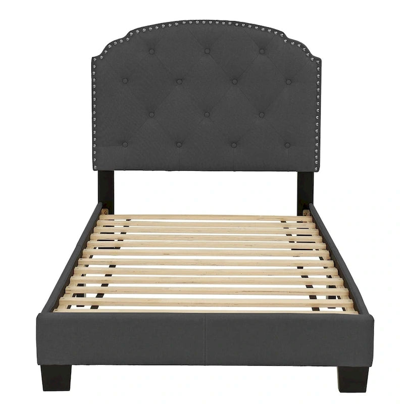 Letto singolo imbottito capitonné marrone chiaro / antracite / grigio chiaro, adatto per 1 persona