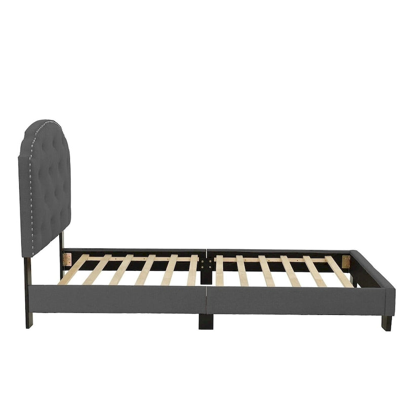 Letto singolo imbottito capitonné marrone chiaro / antracite / grigio chiaro, adatto per 1 persona