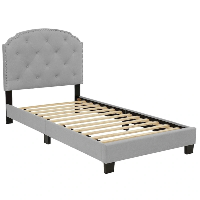 Letto singolo imbottito capitonné marrone chiaro / antracite / grigio chiaro, adatto per 1 persona
