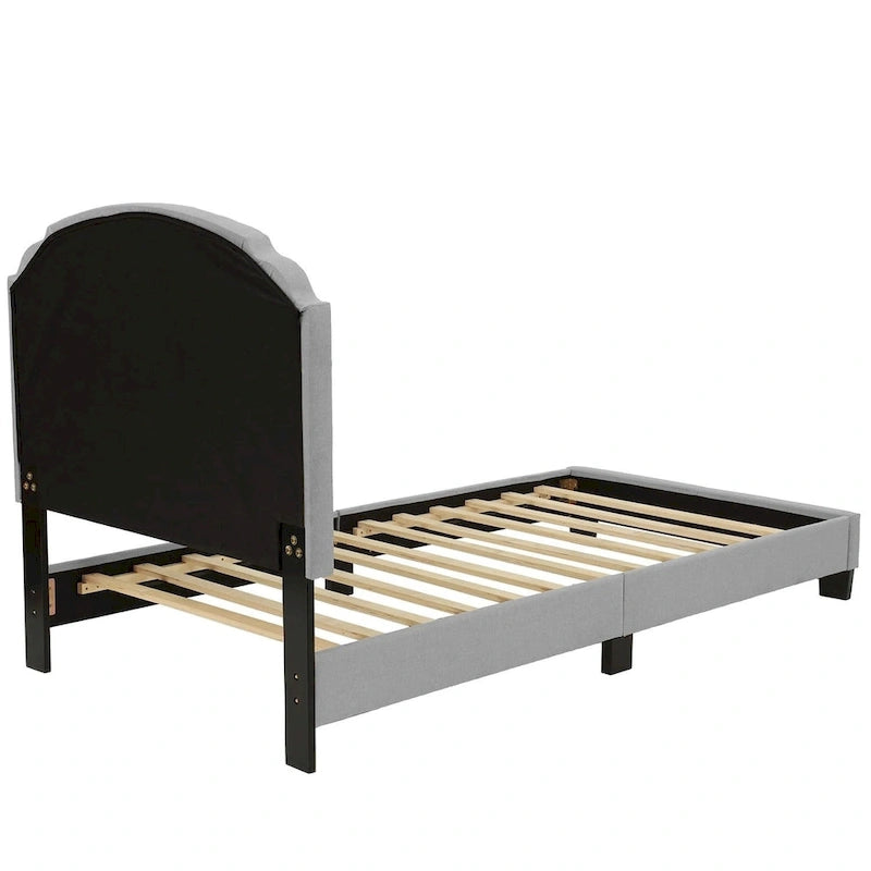 Letto singolo imbottito capitonné marrone chiaro / antracite / grigio chiaro, adatto per 1 persona