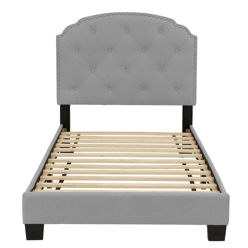 Letto singolo imbottito capitonné marrone chiaro / antracite / grigio chiaro, adatto per 1 persona