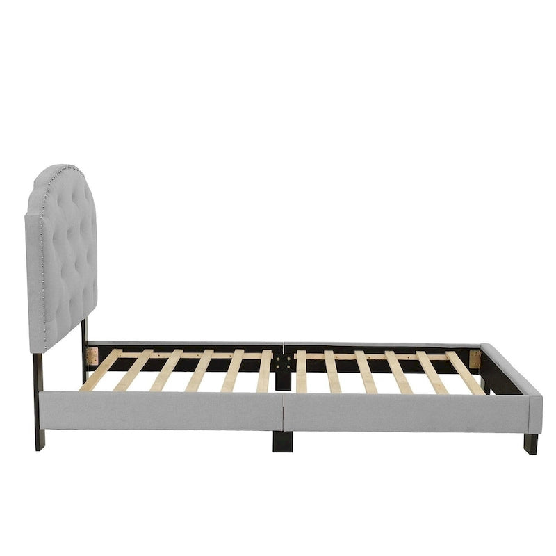 Letto singolo imbottito capitonné marrone chiaro / antracite / grigio chiaro, adatto per 1 persona