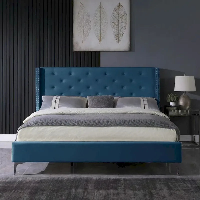 Struttura letto imbottita in velluto nero/blu/grigio/beige – California King, 1 persona