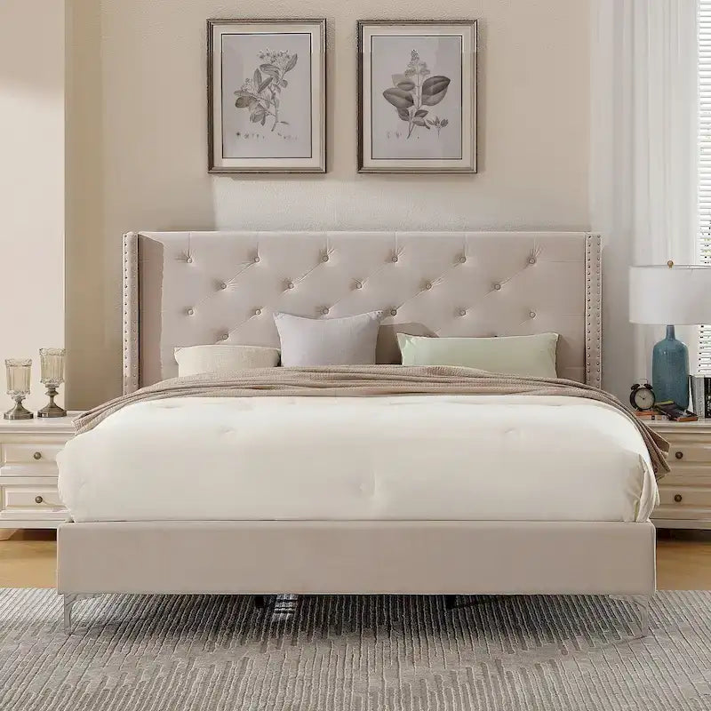 Struttura letto imbottita in velluto nero/blu/grigio/beige – California King, 1 persona