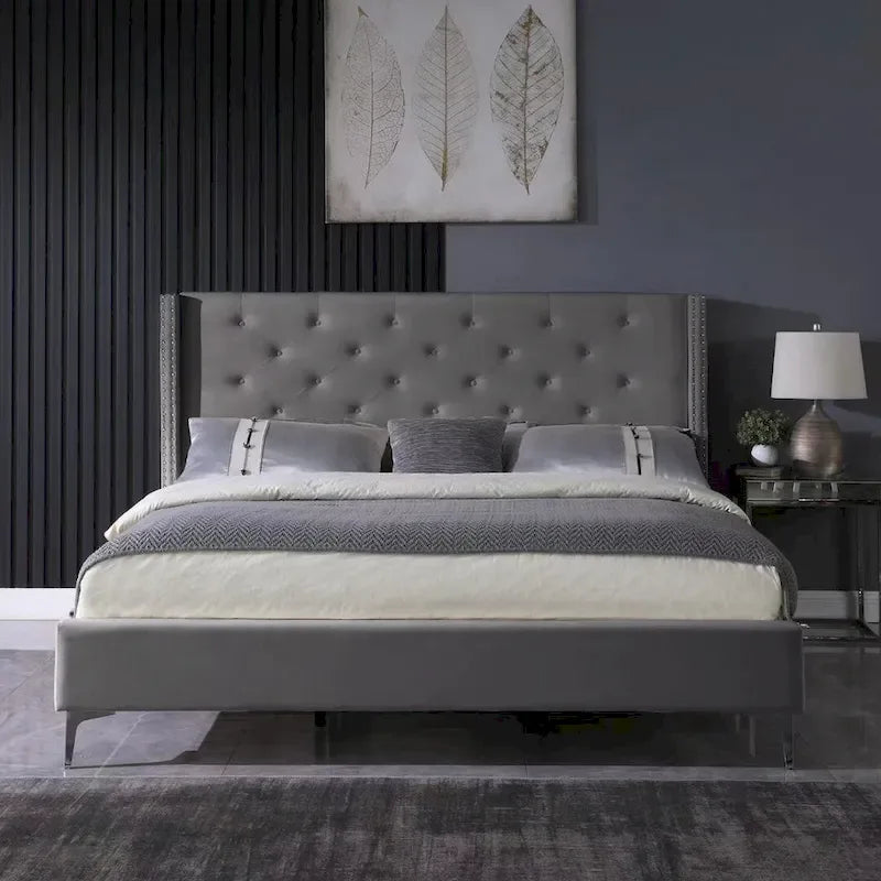 Struttura letto imbottita in velluto nero/blu/grigio/beige – California King, 1 persona