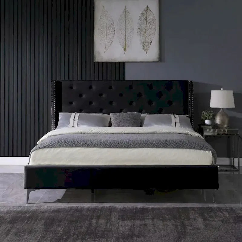 Struttura letto imbottita in velluto nero/blu/grigio/beige – California King, 1 persona