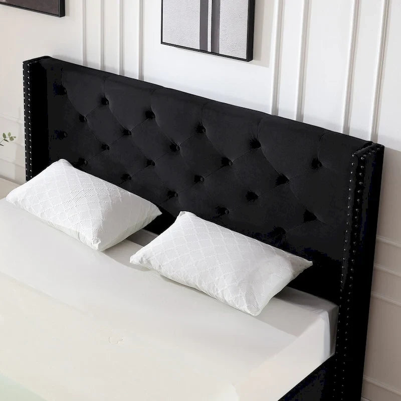 Struttura letto imbottita in velluto nero/blu/grigio/beige – California King, 1 persona