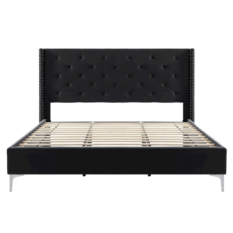 Struttura letto imbottita in velluto nero/blu/grigio/beige – California King, 1 persona