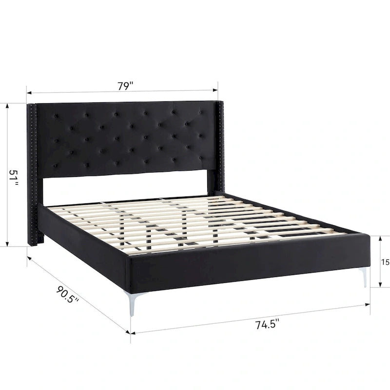 Struttura letto imbottita in velluto nero/blu/grigio/beige – California King, 1 persona