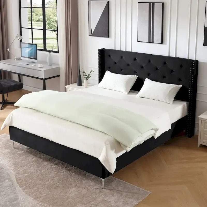 Struttura letto imbottita in velluto nero/blu/grigio/beige – California King, 1 persona