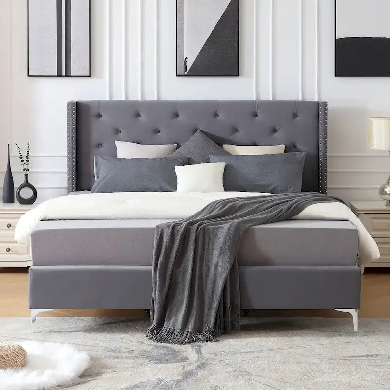 Struttura letto imbottita in velluto nero/blu/grigio/beige – California King, 1 persona